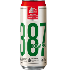 Пиво светлое 387 Особая варка пастеризованное, 6,8%, ж/б, 0.45л, Россия, 0.45 L