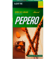 Соломка LOTTE Almond Pepero в шоколадной глазури с миндалем, 36г, Корея, 36 г