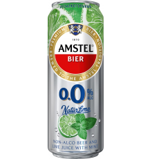 Напиток пивной безалкогольный AMSTEL 0.0. Natur Лайм и мята нефильтрованный, пастеризованный осветленный, не более 0,3%, ж/б, 0.43л, Россия, 0.43 L