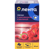 Чайный напиток ЛЕНТА на основе каркадэ с малиной и шиповником, 25пак, Россия, 25 пак