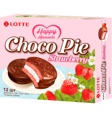 Печенье глазированное LOTTE Choco Pie со вкусом клубники, 336г, Россия, 336 г