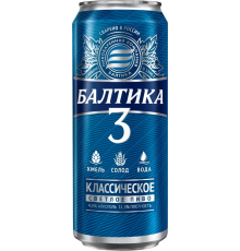 Пиво светлое БАЛТИКА 3 Классическое, 4,8%, ж/б, 0.45л, Россия, 0.45 L