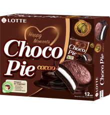 Пирожное LOTTE Choco Pie cacao бисквитное в шоколадной глазури, 12х28г, Россия, 336 г