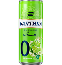 Напиток пивной безалкогольный БАЛТИКА 0 Лайм ароматизированный нефильтрованный пастеризованный 0,5%, 0.33л, Россия, 0.33 L