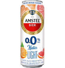 Напиток пивной безалкогольный AMSTEL 0.0 Natur Light Апельсин и грейпфрут нефильтрованный пастеризованный, 0,3%, ж/б, 0.43л, Россия, 0.43 L