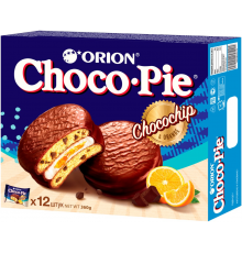 Бисквит ORION Choco Pie Chocochip с кусочками шоколада в глазури, 360г, Россия, 360 г