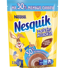 Какао-напиток быстрорастворимый NESQUIK Opti-Start шоколадный на 30% меньше сахара, 135г, Россия, 135 г