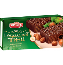 Торт вафельный ПЕКАРЬ Шоколадный принц глазированный с фундуком, 260г, Россия, 260 г