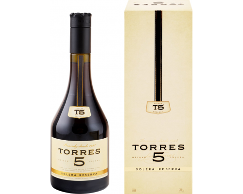 Бренди TORRES 5 Solera Reserva 38%, 0.7л, Испания, 0.7 L