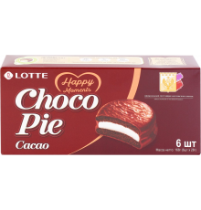 Пирожное LOTTE Choco Pie cacao бисквитное в шоколадной глазури, 6х28г, Россия, 168 г