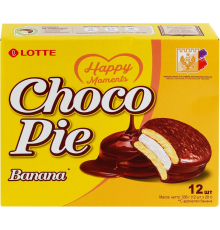 Печенье LOTTE Choco Pie Banana бисквитное в шоколадной глазури, 12х28г, Россия, 336 г