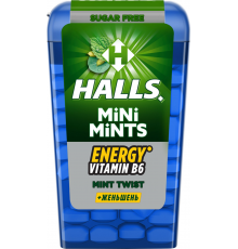 Конфеты HALLS Mini mints mint twist c витамином B6 и экстрактом женьшеня, 12,5г, Турция, 12,5 г